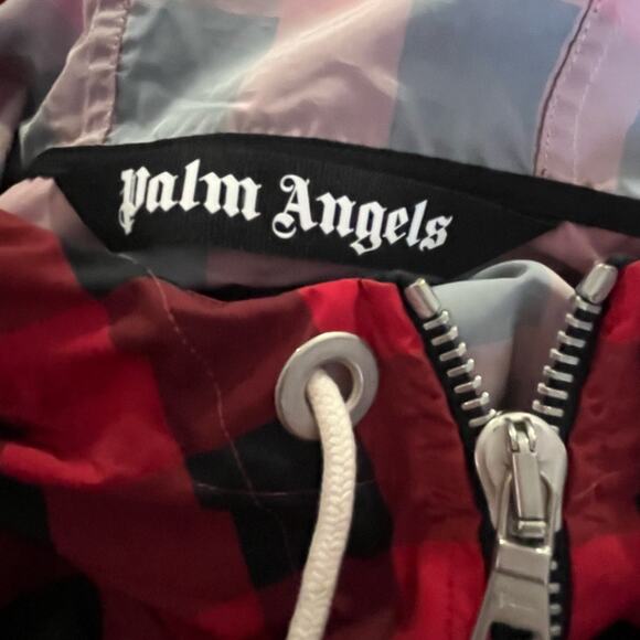 Palm Angels Buffalo Check Windbreaker Red Relaxed Athleisure Streetwear Mens XS - Picture 8 of 9